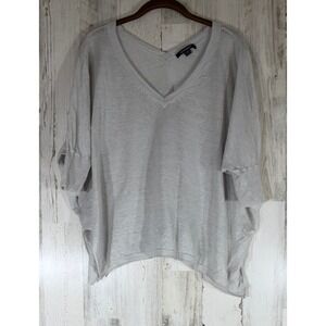 Acrobat V-Neck Knit Top Size XS/S Light Gray 100% Linen Oversized Sweater READ